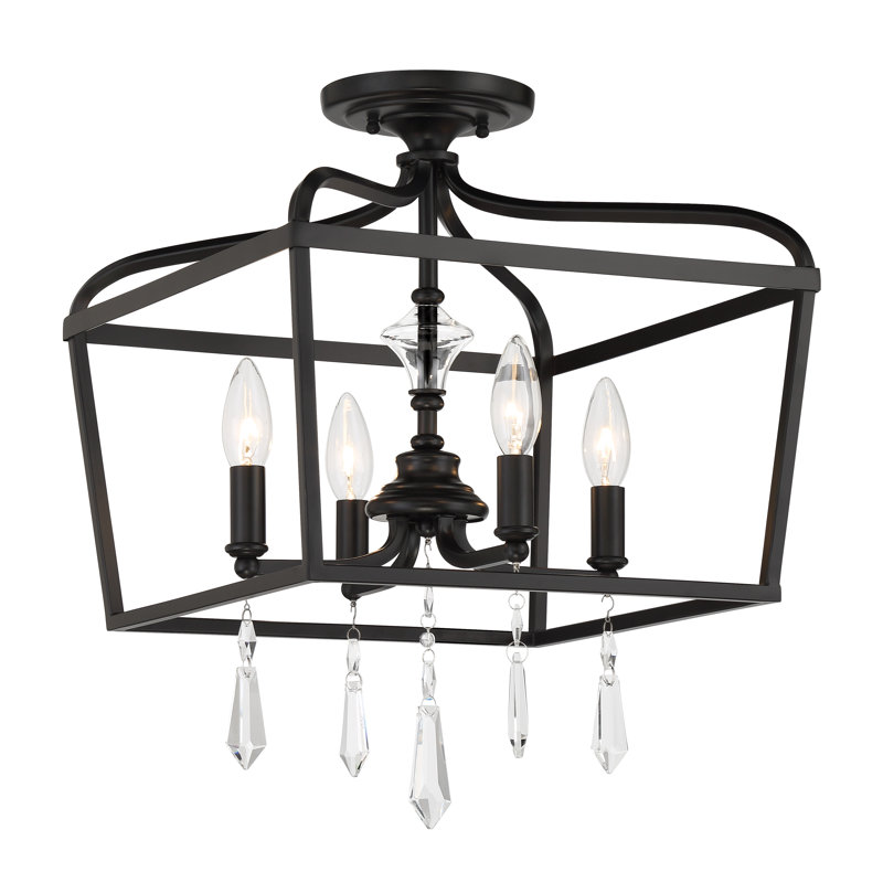 Lustre géométrique à 4 lumières avec accents en cristal Vogan