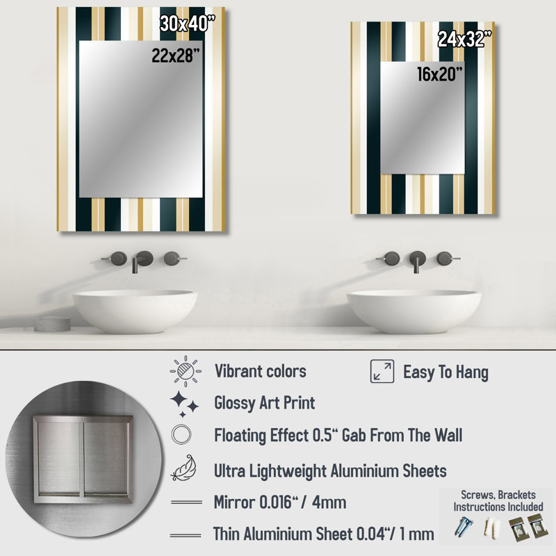 Zahrea Classic Beige And Green Elegance Striped Pattern - striped  Decorative Mirror, Striped, Abstract Wall Mirror, Printed Metal Art