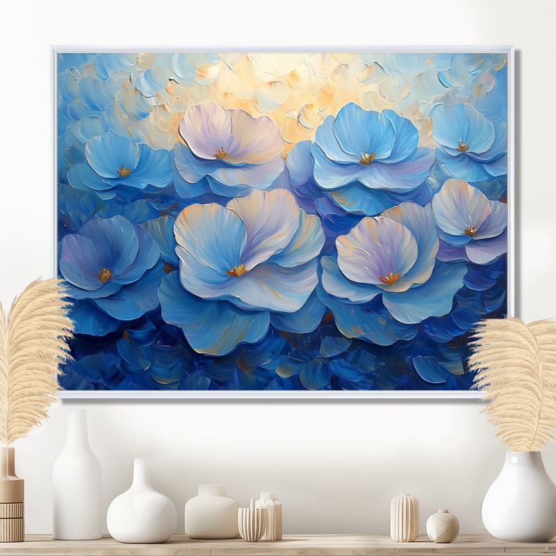 Blue Peony Petals In Harmony IV - Pivoines, impressions sur toile, H 12 po x l 20 po, Blanc, Picture Framed