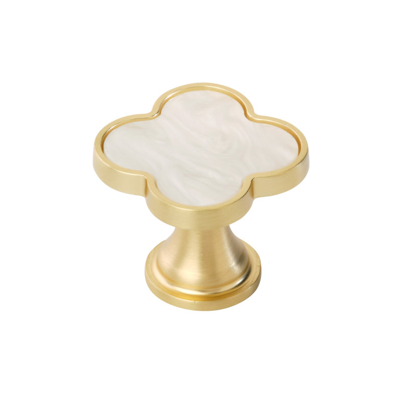 Gold and Mother of Pearl Clover Cabinet Knob, 1-1/4 inch