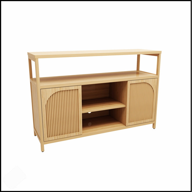 Buffet élégant en bambou avec beaucoup de rangement, parfait pour organiser et rehausser le décor de la salle de bain.