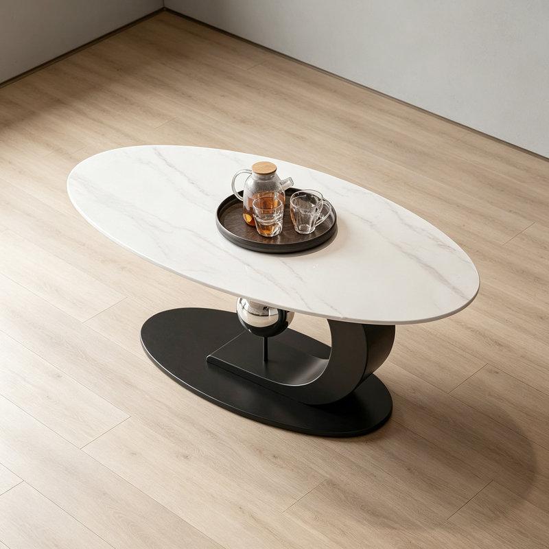Table basse Italian Minimal Stylish, H 17,71 po x L 51,18 po x l 27,55 po, Blanc / Gris