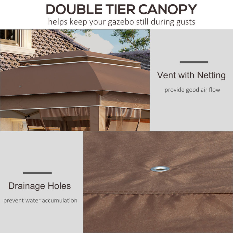 Outsunny 12' x 12' Pop Up Canopy Tent with Netting and Carry Bag, Brown