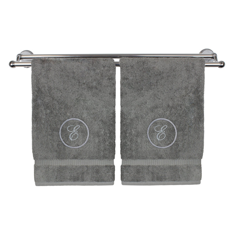 Essuie-mains monogramme - ensemble de 2 - lettre à motif circulaire, Gris / Argent, E