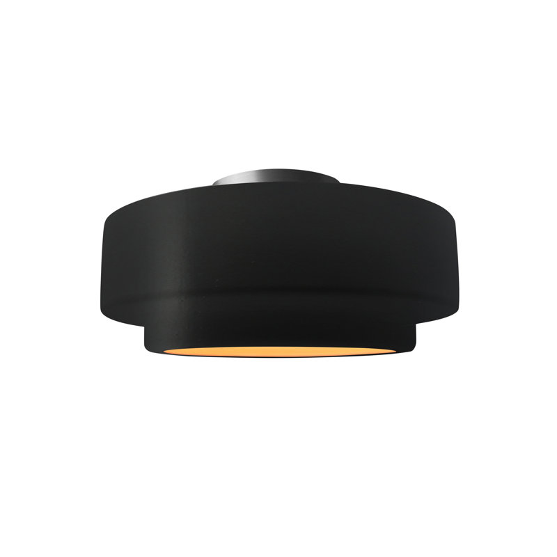Plafonnier semi-encastré en céramique Dottie, Noir carbone mat / or champagne, Nickel brossé, H 7 po x l 12 po x P 12 po