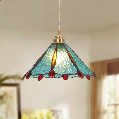 Single Light Green Glass Bell Pendant For Dining Room（Include Bulb)