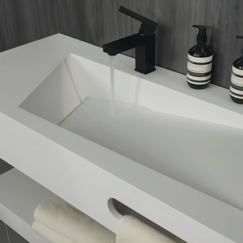 48" x 19" Double Layers Floating Vanity Stone Resin Wall-Mounted Vessel