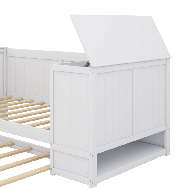 Lit de jour simple avec couchette, accoudoirs de rangement et station de charge, Blanc