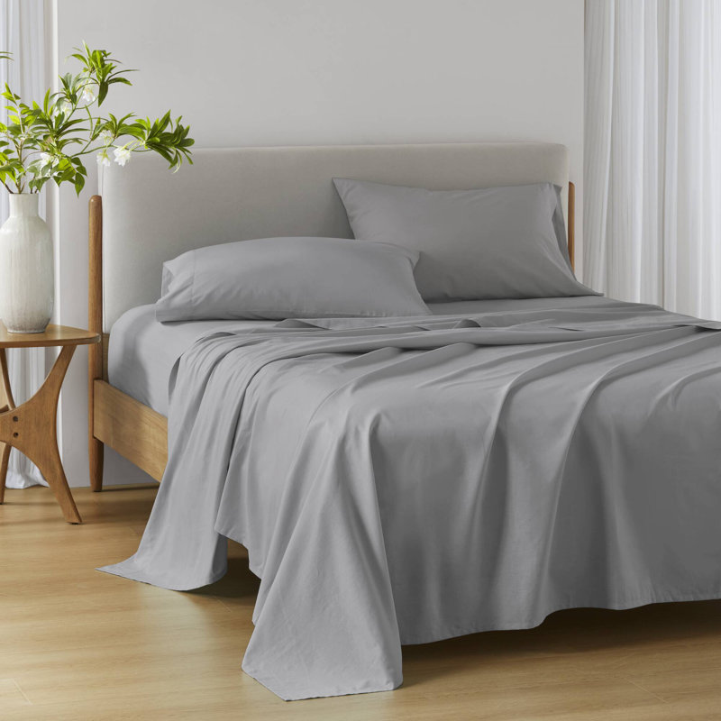 Cotton 144TC Dark Gray Breathable 100% Cotton 4-Piece Queen Sheet Set, Dark Gray, Queen Sheet Set with 2 Pillowcases