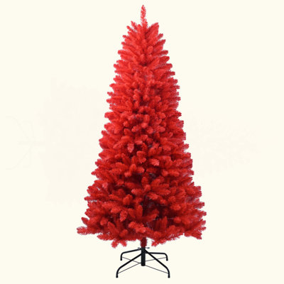 Arbre de Noël - Arbre en PVC rouge pur avec 456 pointes, branches articulées pour une installation facile, support en métal stable, décoration audacieuse des Fêtes