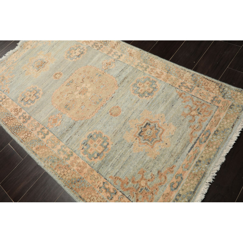 Tapis transitionnel en laine noué à la main 3 x 5 po Oushak