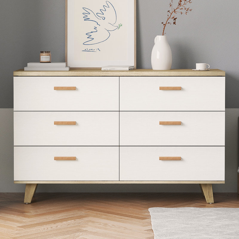 6 - Drawer Dresser  Buffet Server Console Table Storge Cabinet Solid Wood Handle Table Leg