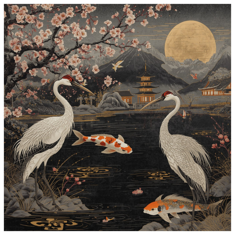 Rideaux Cherry Blossom Cranes, 50 po x 80 po - 1 panneau, Blockout