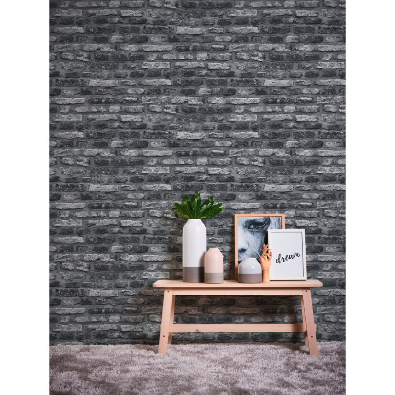 Bricks and More Collection Brickshire Residents Wallpaper Roll, Black 