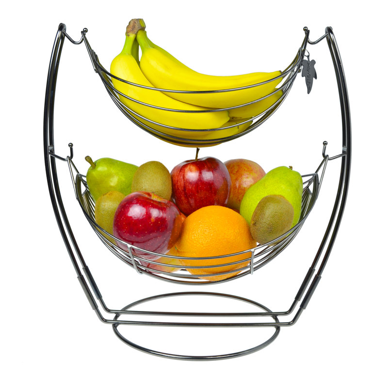 Prep & Savour Gunmetal Gray Metal 2-Tier Fruit and Vegetable Basket – Double Hammock Produce Storage Rack, Gunmetal