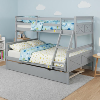 Lit superposé simple au-dessus de double en bois massif avec échelle, lit gigogne simple, barrière de sécurité pour garçons et filles