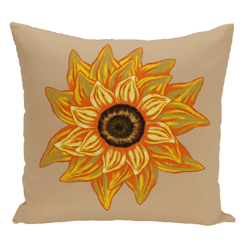 Floral Outdoor Reversible Throw Pillow, 20"x20", Beige/Taupe