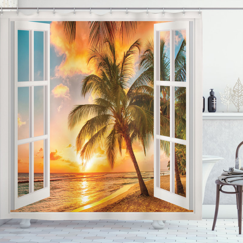 Beach Shower Curtain Set + Hooks, 69" H x 105" W
