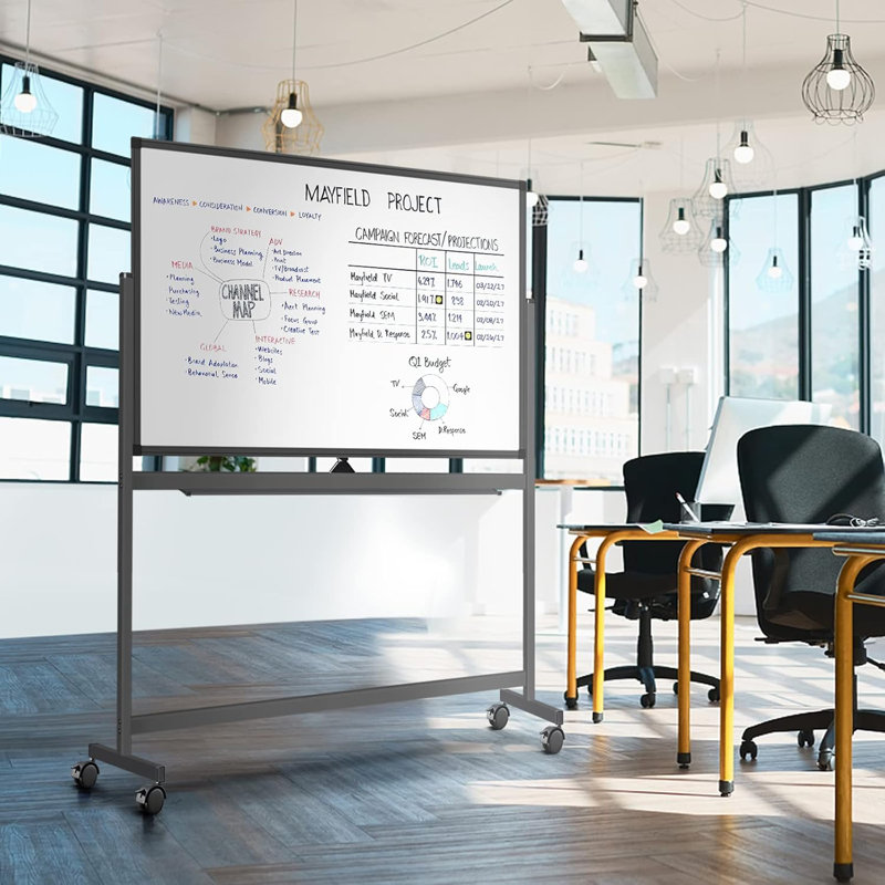 Large Rolling White Board Easel On Wheel, Maxtek 48X32 Inches Double-Sided Mobile Whiteboard, Reversible Magnetic Dry Erase Board Easel Standing Whiteboard On Wheels For Home Office Classroom