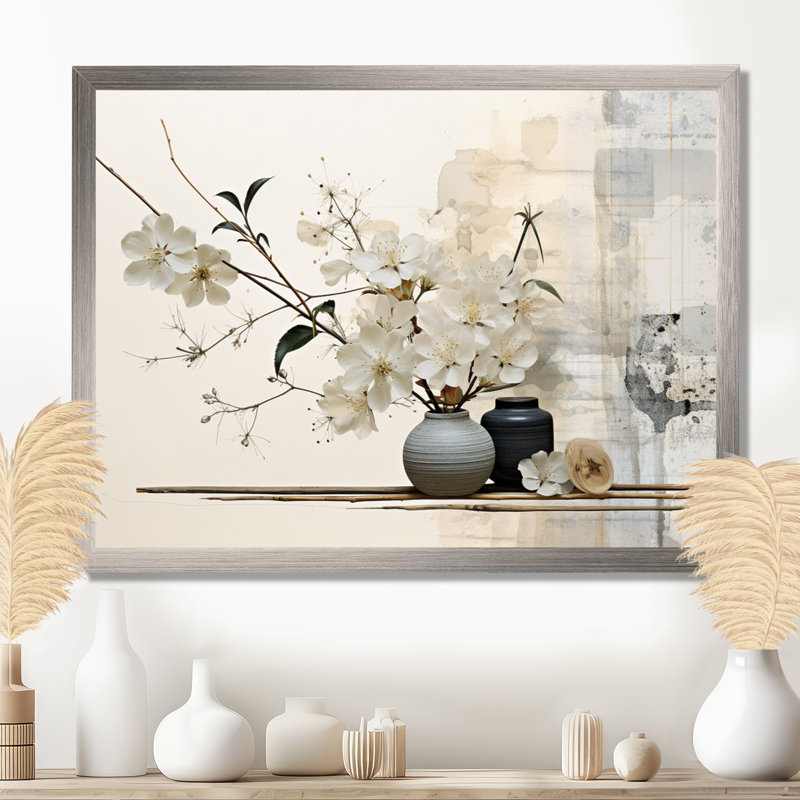 «Asian Art Sumie Zen II», reproduction d'art sur toile asiatique, H 12 po x l 20 po, Single Picture Framed, Argent argent