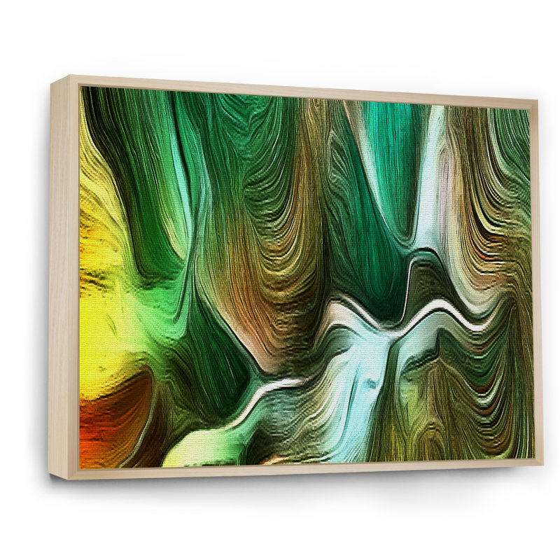 Vagues liquides dans les tons de vert IV - décoration murale moderne en toile, H 8 po x l 12 po x P 1 po, Cadre flottant brun