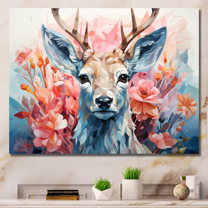 Cerf gracieux faon géométrique I - impression, Toile tendue, H 34 po x l 44 po x P 1,5 po