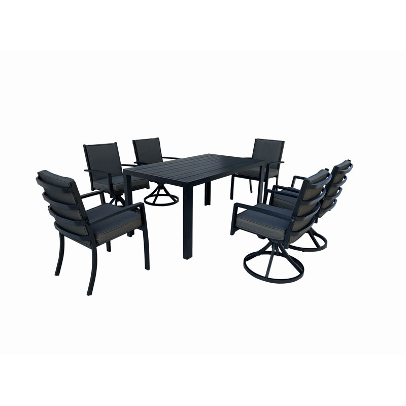 Deyontae 6 - Person Patio Dining Set with Rectangular Table , Cushions Included, 74cm H x 85cm W x 145cm L