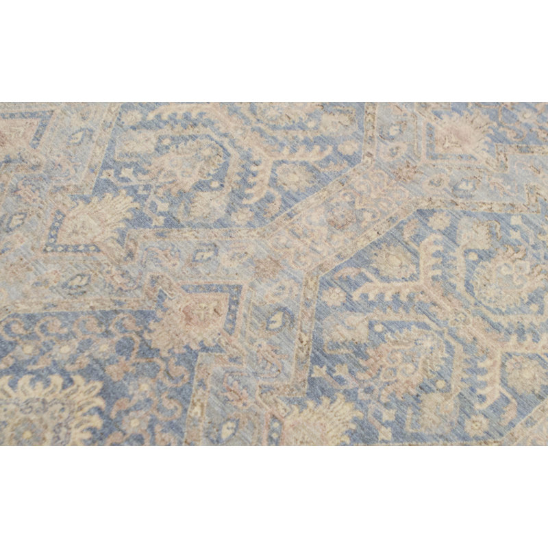 High-Quality Hand-Knotted Light Blue/Beige Area Rug