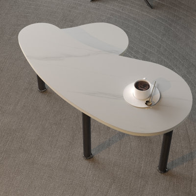 Table basse contemporaine rotative avec pieds en bois d'hévéa massif, table basse rotative à 360 degrés avec plateau en pierre frittée blanche de 6 mm pour le salon, la chambre à coucher, le balcon et le bureau personnel