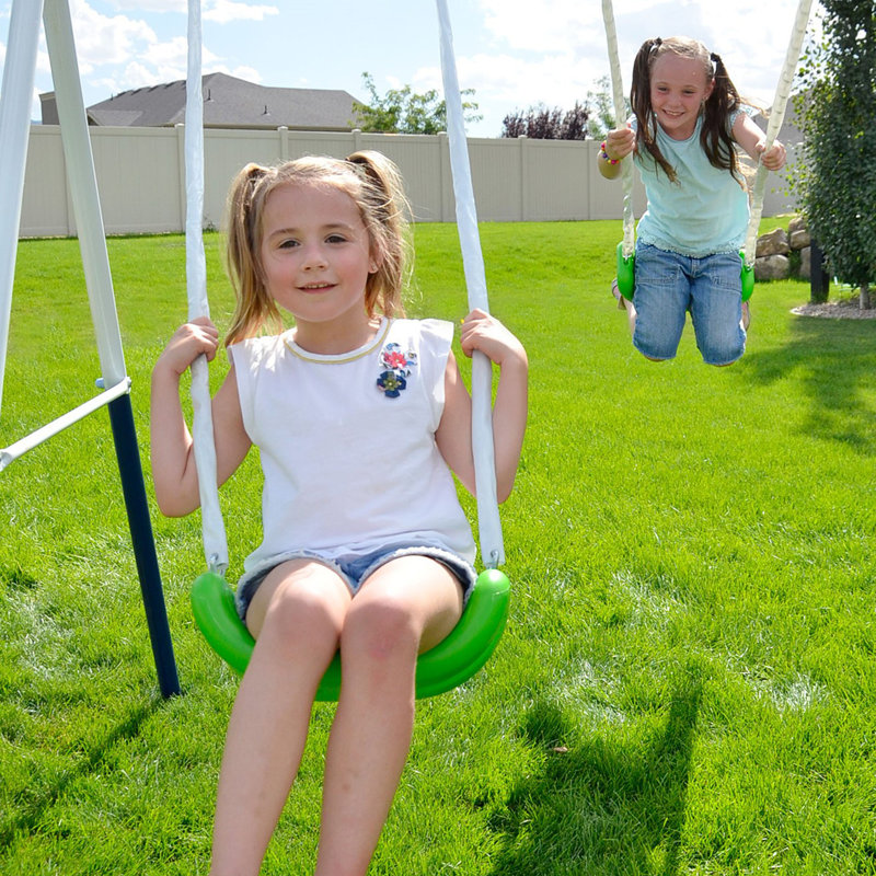 Blue Metal Outdoor Swing and Slide Set with Glider