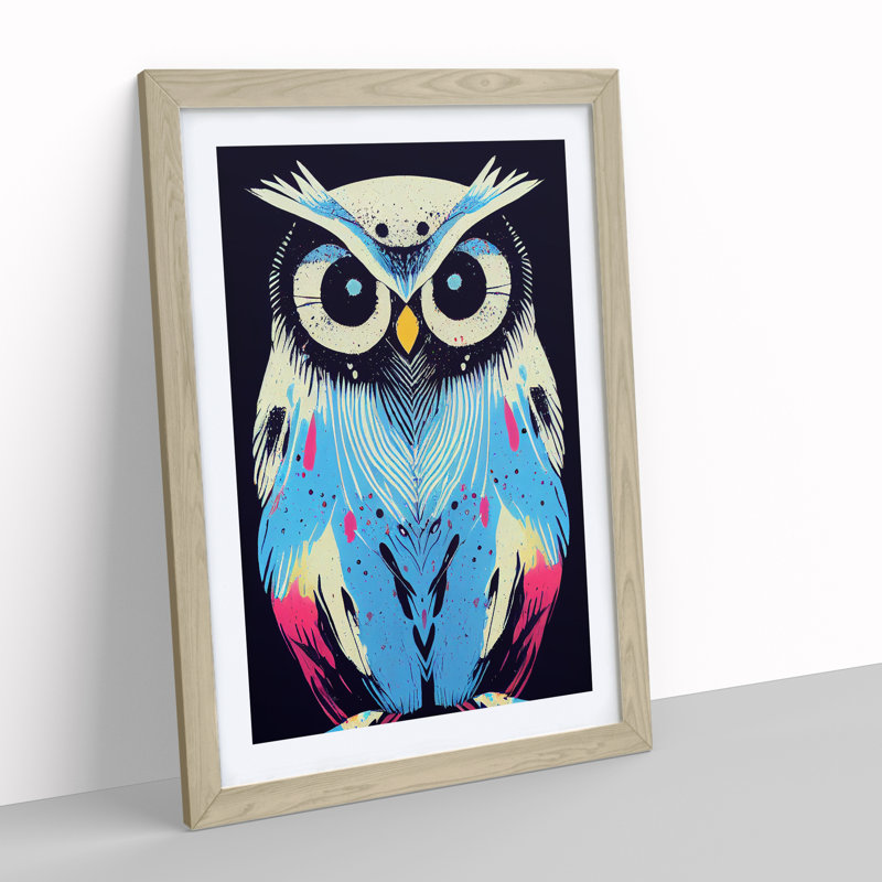 Paint Splashed Owl - Framed Print, 64cm H x 46cm W x 2cm D, Oak