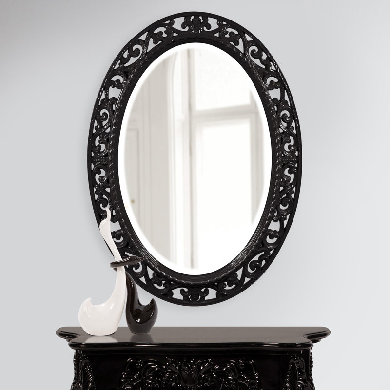 Hillpoint Traditional Ornate Oval Beveled Accent Mirror, Black