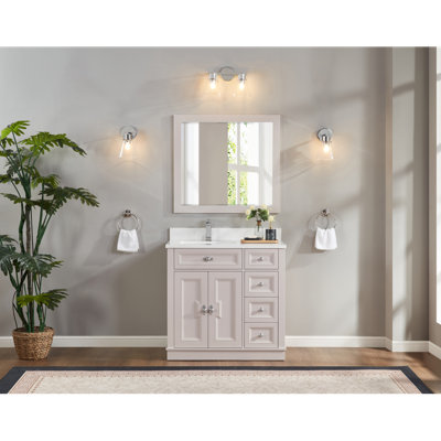Meuble-lavabo simple en bois massif 36 po avec plateau en marbre d'ingénierie 1 po