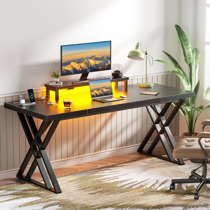 Thick Desktop Board Computer Desk -180 BLACK, Black