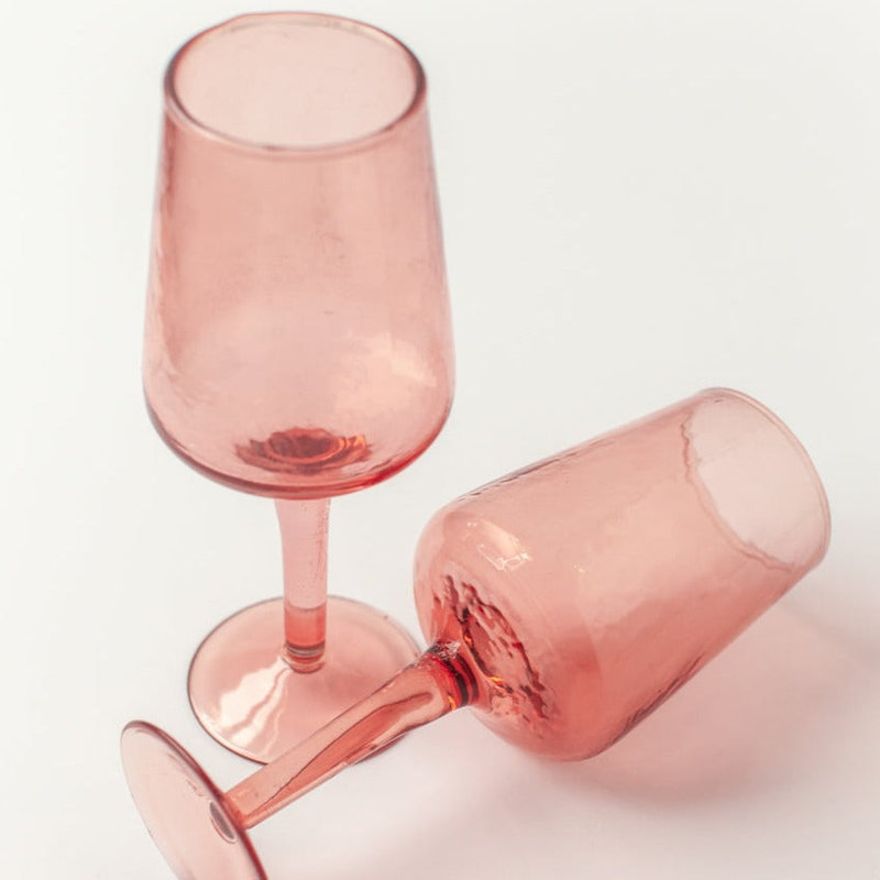 S/4 Handblown Hammered Wine Glasses - Blush, Pink