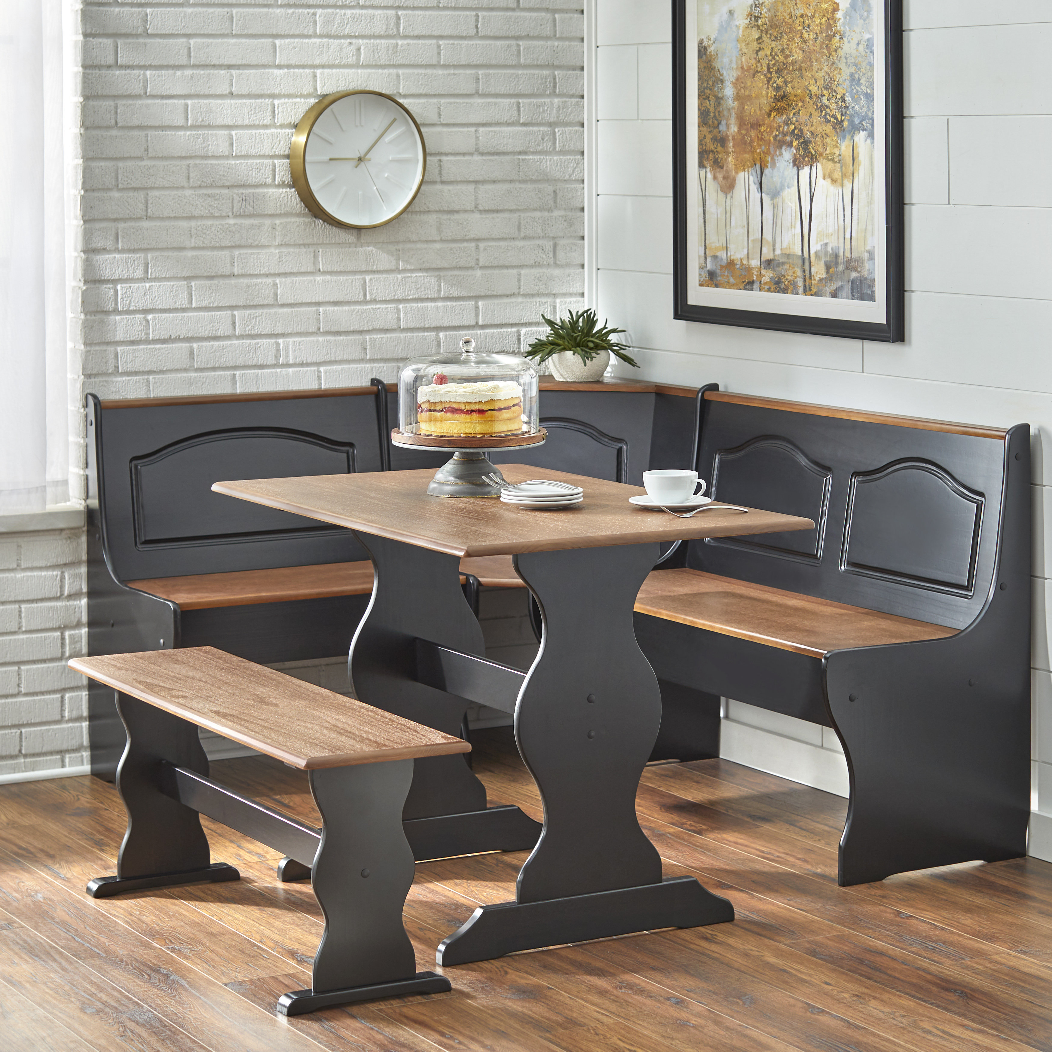 August Grove® Padstow 5 - Person Pine Solid Wood Breakfast Nook Dining Set with Hidden Storage & Reviews | Wayfair