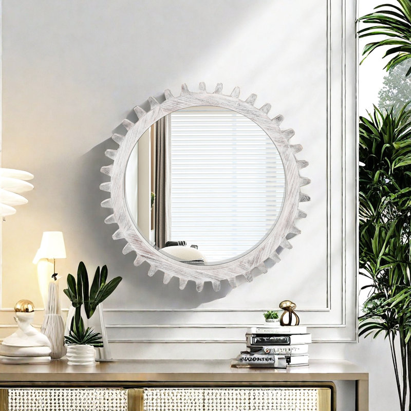Miroir décoratif antique blanc en X de 26 po pour salle de bain, salon, hall d'entrée délavé, 26 po x 26 po