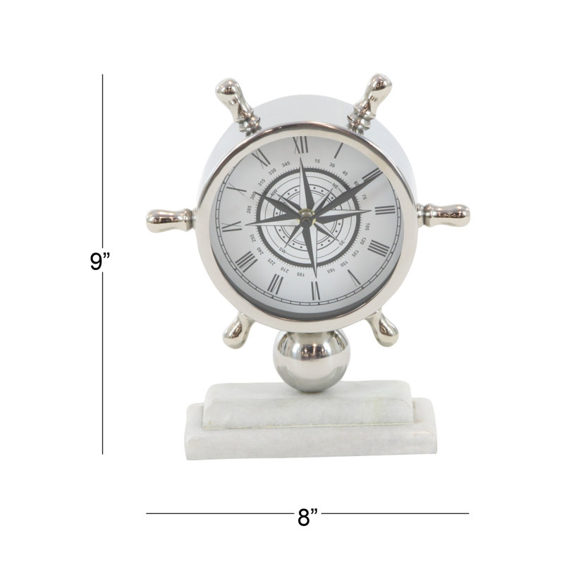 Coastal Analogue Tabletop Clock in Silver, 8" H x 9" W x 3" D