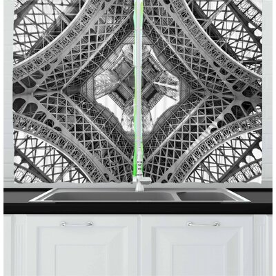 2 Piece Eiffel Tower View From Below Paris City French Monument Image Kitchen Curtain -  East Urban Home, 6E5ADA17218C4252A1A18F58EB0ADC91