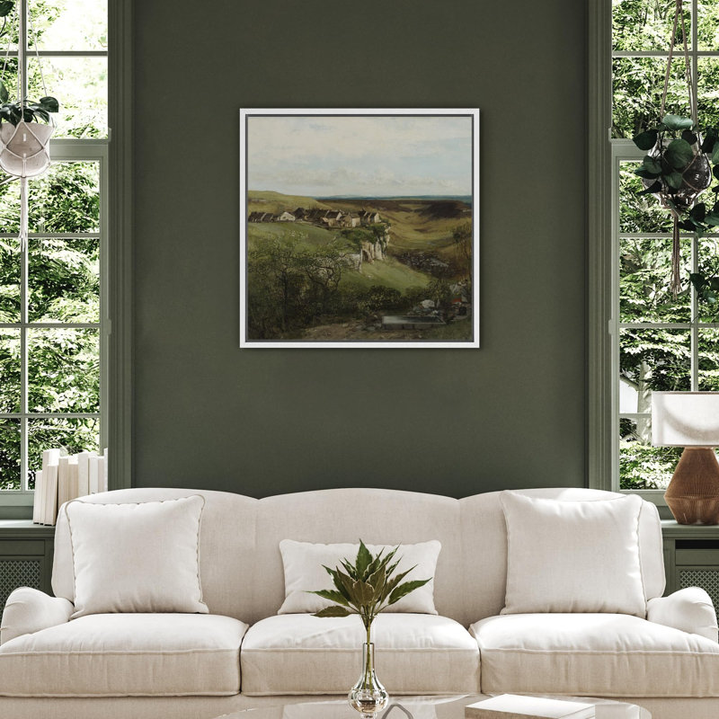 " Rustic Village By The Hillside ", White  Canvas, 16" H x 16" W