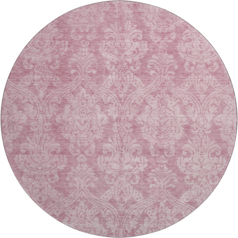 Premium Machine Washable Honig AMF1659 Damask Rug, Round 8'