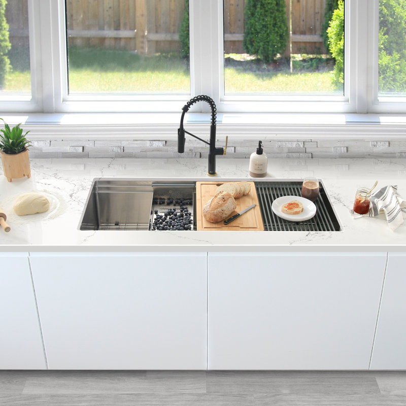 39 in. x 19 in. 16 Gauge, Stainless Steel, Brushed Single Bowl Undermount Kitchen Sink with Built-In Accessories