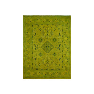 Tapis jaune à motif géométrique en laine noué à la main 8 pi 6 po x 11 pi 4 po Kazak 4C2BB96DCAAB4B3BA5151043672E16D0