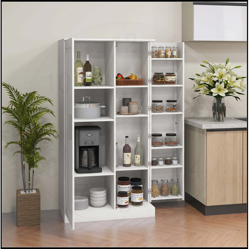 Armoire de cuisine autoportante de 63 pouces avec 14 tablettes réglables, idéale pour un grand rangement et une utilisation polyvalente dans plusieurs pièces