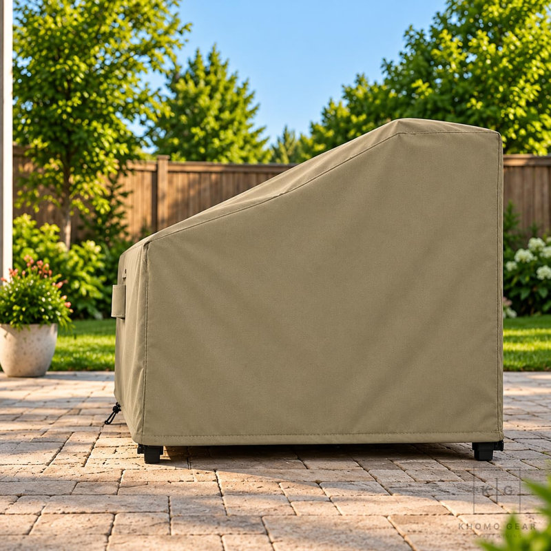 Housse de canapé de patio résistante aux intempéries avec protection en PVC respirante et durable, ourlet élastique réglable, sangles à fermeture par clic et trous