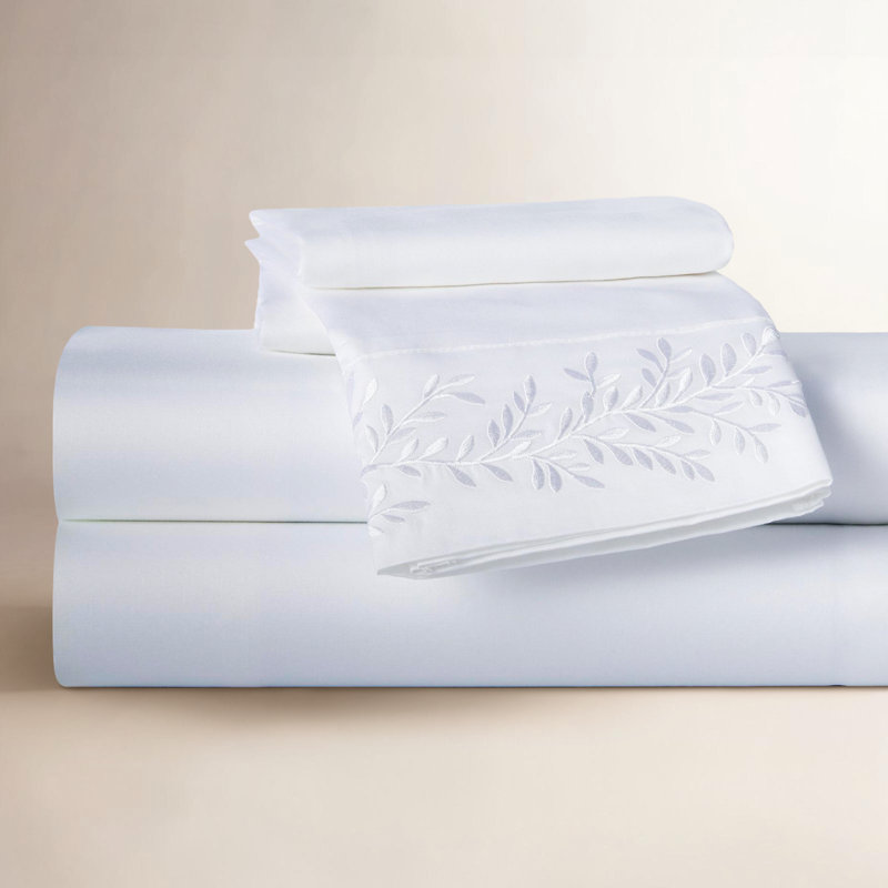 Canberra Floral Sheet Set, White, Full Sheet Set with 2 Pillowcases