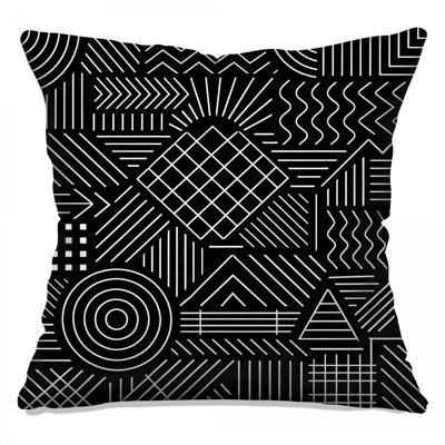 Coussins décoratifs noirs et blancs à lignes géométriques