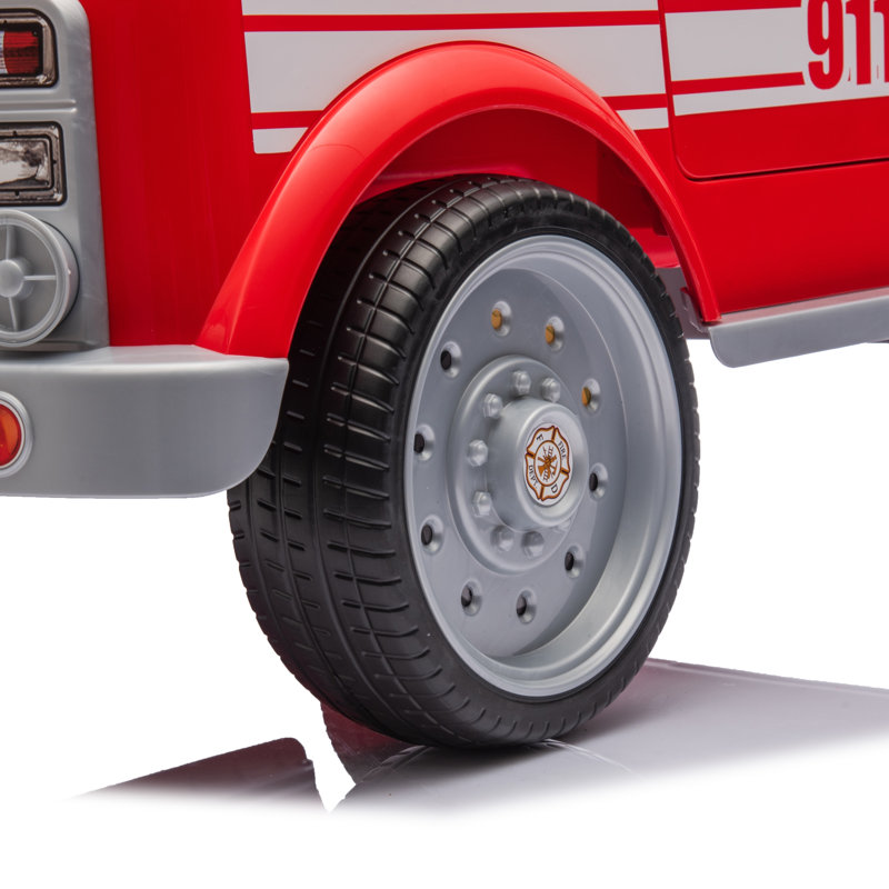 Red 12-Volt Fire Truck Ride-On with Leather Seat