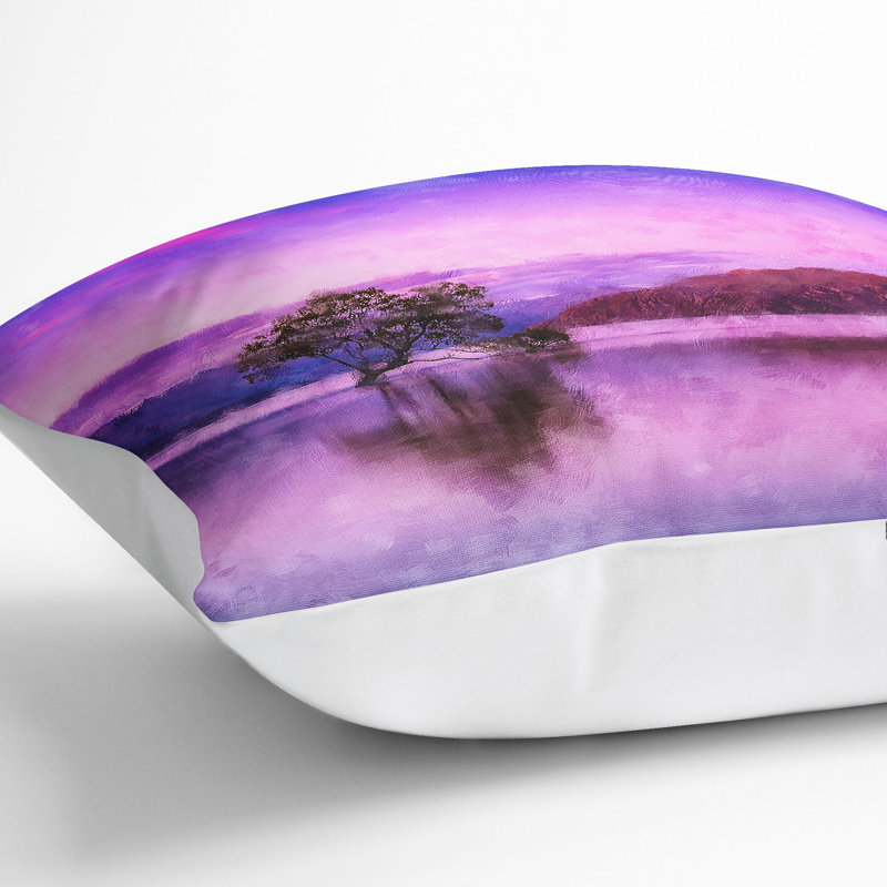 Lone Tree Under a Sunrise Painting Cushion with Filling, 55cm H x 55cm W x 20cm D, White