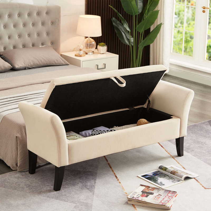 Banc de lit 51,5 po avec rangement et accoudoirs, Beige